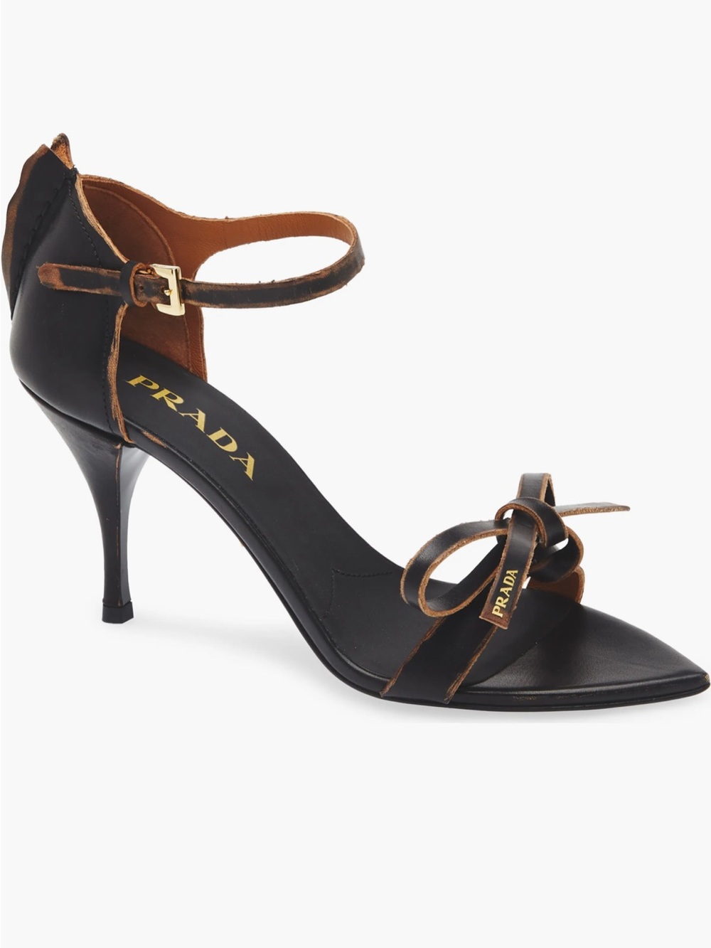 Prada exposed seam ankle strap sandals